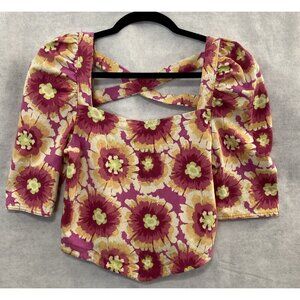 FREE PEOPLE Women Top Size M Multicolor Give Me More Short Puff Sleeves 5-7